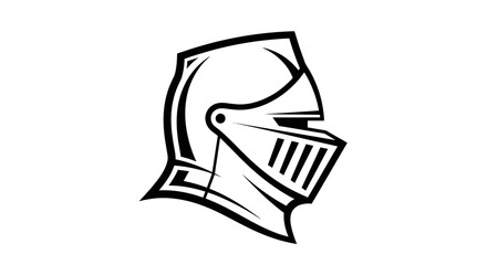 Fototapeta premium Line drawing of a medieval knight's helmet in profile on a white background.