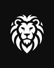 Obraz premium Minimalist White Lion Head Geometric Logo on Black Background