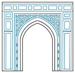 Fototapeta premium Elegant line art illustration of an ornate Islamic archway with intricate traditional patterns