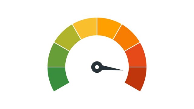 Animated speedometer performance gauge moving indicator