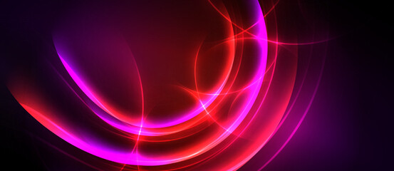 Abstract vibrant curves, glowing lines. Deep purple, red hues create dynamic energy. Modern digital art composition.