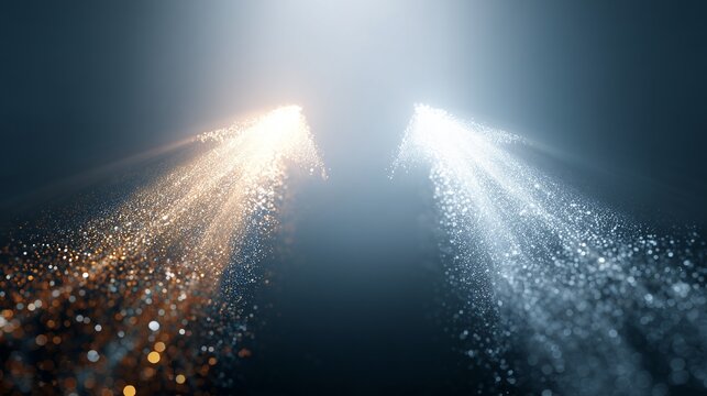 Two opposing light streams (orange and blue) converging like split tests, symbolizing a b testing and conversion rate optimization on a dark background.