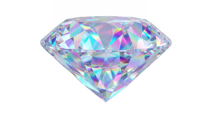 Fototapeta premium Diamond gemstone in holographic crystal style with rainbow refraction and geometric facets
