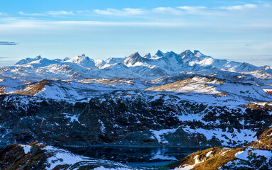 Standing near Lake Rysntjernet, Looking towards Famous Mountain Range Hurrungane in Jotunheimen National Park, Norway