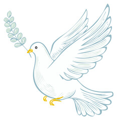 Obraz premium Dove carrying olive branch symbolizes hope and peace bird with plant vector illustration