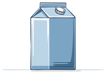 Doodle Style Illustration of Blue Milk or Juice Carton with Spout, Isolated on White Background