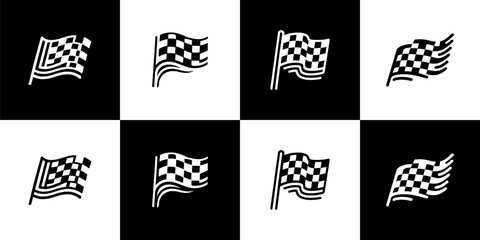 Obraz premium Vector Set of 4 Checkered Flags Racing Finish Line Victory Icons