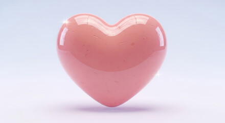 Obraz premium Glossy 3D pink heart icon with shiny highlights and a smooth reflective surface isolated on a soft light blue and lavender gradient background