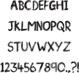 Inky brush paint handwritten sketch typography font lettering ABC cartoon vector text