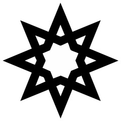 Intricate black starburst emblem with eight pointed geometric pattern and central star design