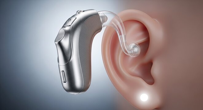 Modern Hearing Aid Device in Ear - Technology for Better Hearing and Sound Amplification