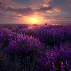 Obraz premium Lavender blossoms countryside sunset calm romantic nature picture