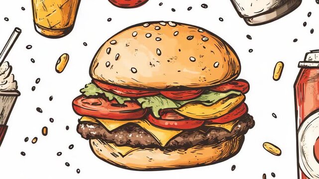 selective focus stylish fast food line drawing pattern
