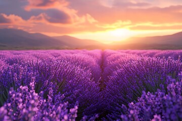 Obraz premium Lavender flowers hand touch sunset romantic nature scenery photo
