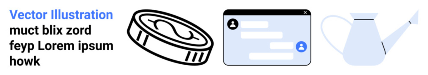 Obraz premium Financial transactions, digital communication, personal interaction, gardening, teamwork, e-commerce. A coin, a chat interface and a watering can. Financial transactions and digital communication