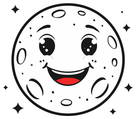 Obraz premium Smiling Full Moon Cartoon Character, Vector Illustration of a Celestial Body with a Happy Face