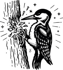 Obraz premium pecker with wood illustration