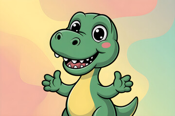 Obraz premium Cute baby dinosaur character giving thumbs up gesture
