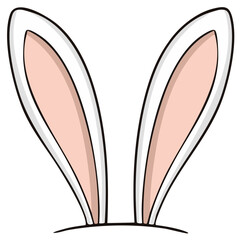 Fototapeta premium Cute white rabbit ears with pink interior cartoon illustration for Easter or animal themed design