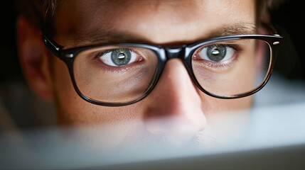 Intense Focus: Man's Eyes on Screen