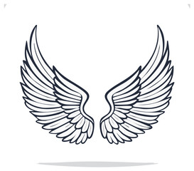 Obraz premium Stylized angel wings illustration in a classic outline design with subtle shading and shadows