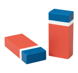 Fototapeta premium Two red and blue erasers isolated on a transparent background.