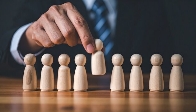 Businessman selecting individual from group of wooden people