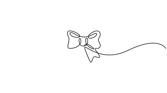 Self animated illustration of a gift ribbon bow drawn in a continuous one-line art style, Illustrating gift wrapping for occasions like Christmas or birthdays