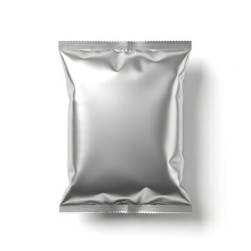 Empty silver foil snack package