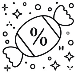 Obraz premium Discount candy with percentage symbol and decorative elements, black outline