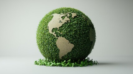 Green Earth Globe Sustainability Concept on White Background Earth Globe Planet World Green Leaves