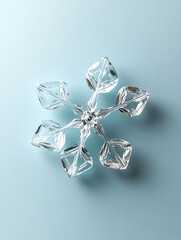 Fototapeta premium Elegant crystal snowflake on a light blue background. Perfect for winter, holiday, or Christmas themes