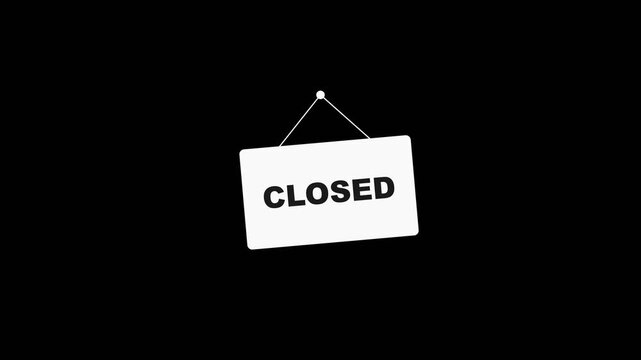 Closed tag closed label closed sign hanging minimal motion graphics with alpha channel (transparent background)
