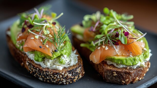 Tartines gourmandes au saumon fum&eacute; et avocat sur pain aux graines