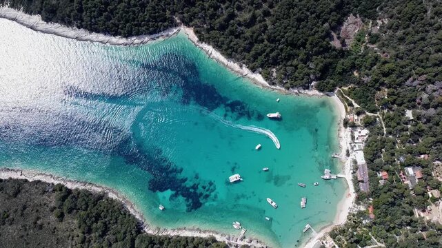 Aerial reveal of Palmizana and the Pakleni Islands archipelago in Croatia