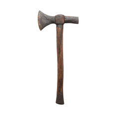 Antique Tomahawk Axe with Wooden Handle Isolated on White
