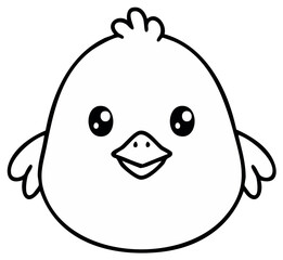 Obraz premium Cute chick illustration for coloring pages, children's print design and stickers. Simple cartoon bird outline with big eyes.