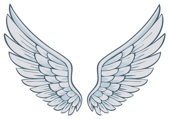 Cartoon-style illustration of two angel wings spread out.