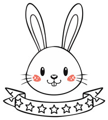 Obraz premium Cute Rabbit Head with Stars Banner Illustration for Coloring or Design