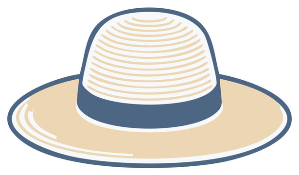 Beige Straw Hat with Blue Ribbon Accent Isolated for Summer Fashion and Sun Protection