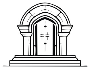 Fototapeta premium Ancient Stone Archway Entrance with Double Doors and Steps Vector Art