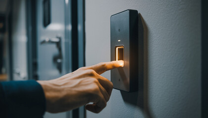 Naklejka premium Person Using Fingerprint Scanner For Secure Access Control