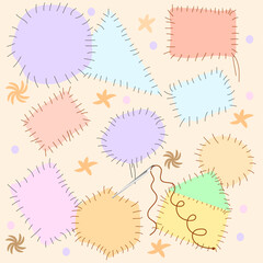  Playful seamless vector pattern of hand-stitched fabric patches in pastel colors
