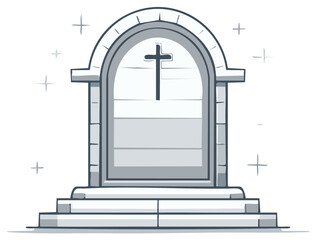 Fototapeta premium Stylized illustration of a stone cross icon over an archway with stairs