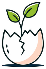 Obraz premium Cracked eggshell with sprouting plant emerging symbolizes new beginnings and growth