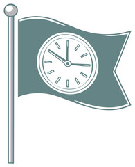 Stylized flag with a clock face design, perfect for indicating time or events