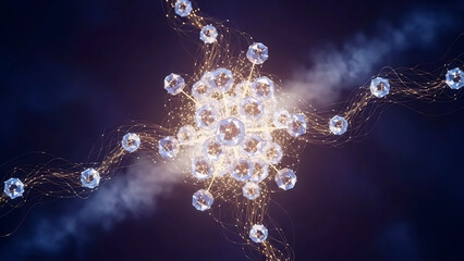 Obraz premium Glowing crystal nodes connecting in a dynamic network