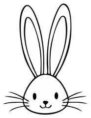 Obraz premium Adorable black and white cartoon bunny rabbit head with long ears and whiskers simple line art illustration
