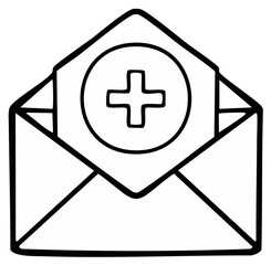 Obraz premium Hand Drawn Mail Envelope with Medical Cross Symbol Icon for Health Services Communications