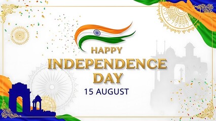 Happy Independence Day India Celebration with Tricolor and Monument